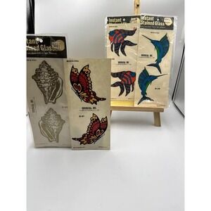 Vintage Window Clings Decals Stain Glass 1977/Fish,butterflies,shells